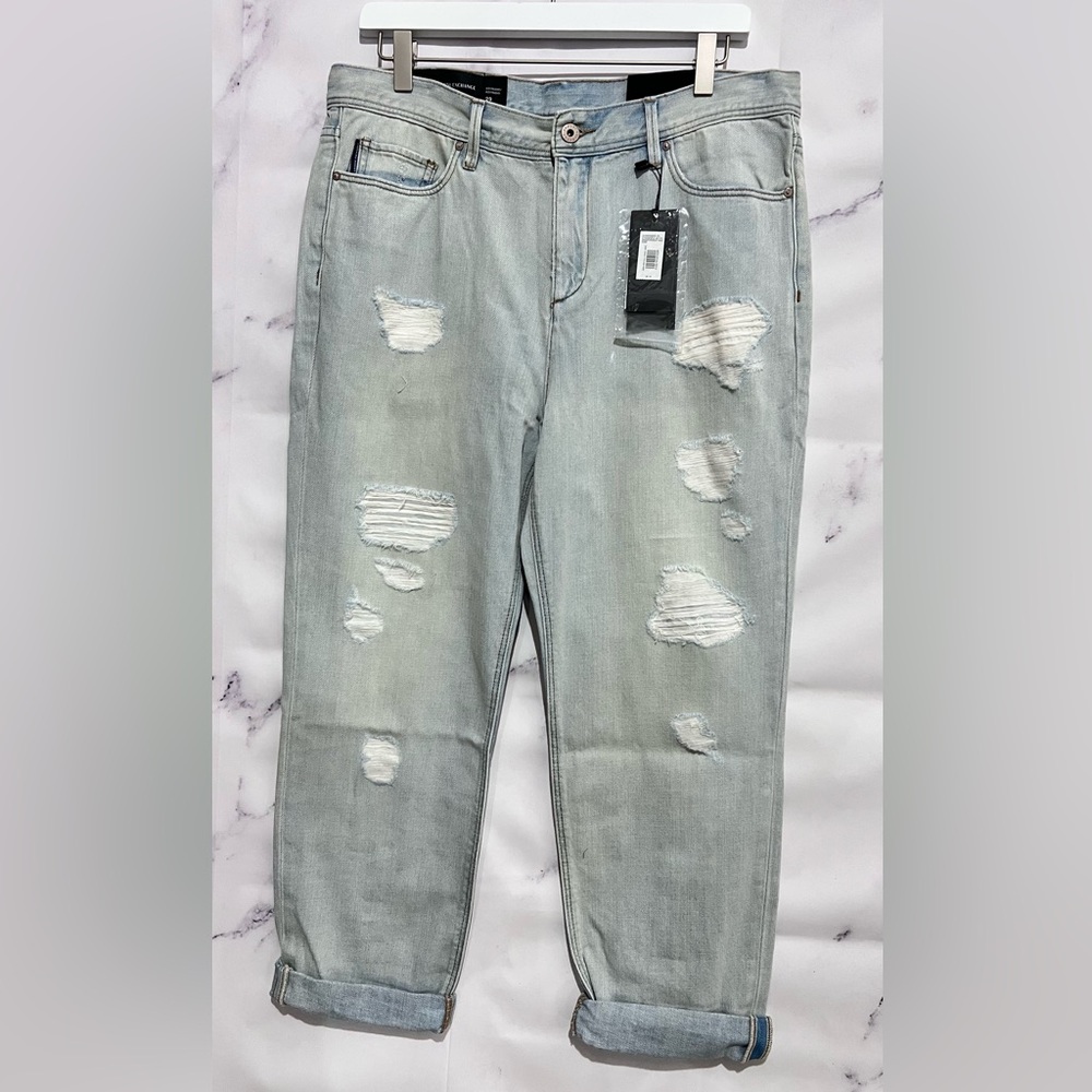 Armani Exchange Light Denim Boyfriend  Distressed Jeans